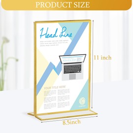 Hoteam Gold Acrylic Sign Holders, Gold Picture Frames Clear Wedding Table Numbers Double Sided Acrylic Holders for Wedding Restaurant Table Number Photos Menu Cards Art(10 Pack,8.5 x 11 Inch)