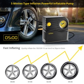 WindGallop Car Tyre Inflator Air Compressor Car Tyre Pump 12v Electric Tyre Pumps for Cars Air Pump with Tyre Pressure Gauge and Inflator Small Car Pumps for Tyres Valve Adaptors (Yellow)