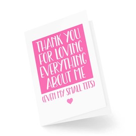 Tongue in Peach Funny Cards | Thank You For Loving Everything About Me Except My Small T*ts | Valentine's Day Anniversary Husband Boyfriend Girlfriend CBH958