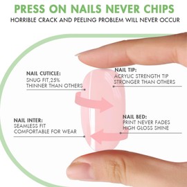 Kryzalite 24 Pieces Ombre Pink Press On Nails Short Medium Square Stick On Nails White and Pink False Nails for French Manicure