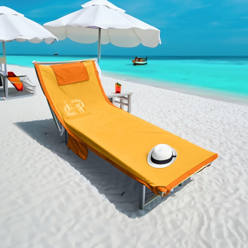 o-day Microfibre Beach Towel with Side Pockets, Inflatable Headrest, 190