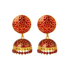 Bodha Traditional Indian Handcrafted Gold Plated Designer Traditional Ethnic Meenakari Kundan Jhumka Earrings Women (SJ_1880_R)