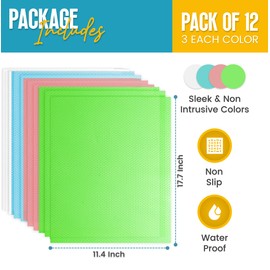 Refrigerator Liners for Shelves (12 Pack) by Linda’s Essentials - Easy to Clean Fridge Liner, Spill Protection Refrigerator Shelf Liners Drawer Liner, Nonslip BPA-Free Refrigerator Mats (Multicolor)