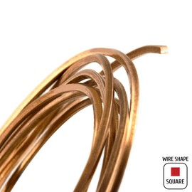 Solid Bare Copper Wire Square, Bright, Half Hard, 10 Feet, 14 Gauge (Choose 14 to 22 ga.)
