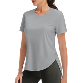 MAGCOMSEN Workout Tops for Women Short Sleeve Quick Dry UV Protection Shirts for Yoga Gym Running Sports Outdoor Grey L