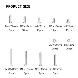 Vwoqiy 270-Piece M6 Screws Set, Pan Head Screws Nuts and Washers Set, Phillips Screws with Nuts, Threaded Screws, Machine Screws and Nuts Assortment Kit
