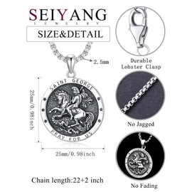 Seiyang St George Necklace for Men Sterling Silver Saint George Protection Christian Amulet Jewelry for Men