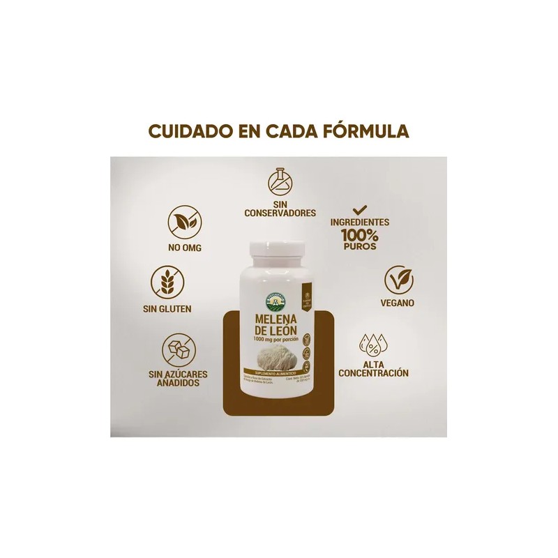 Hongo Melena De León 60 Cápsulas Lions Mane Mushroom Supplement,