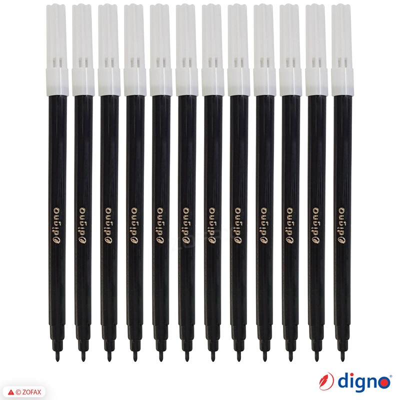 DIGNO SketchStic Felt Tip Pens, BLACK, Pack of 12, Fibre