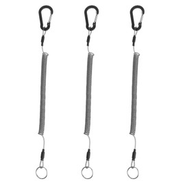 Dimeho Pack of 3 Spiral Key Chains, Outdoor Spiral Cable Elastic Fishing Lanyards, Retractable Safety Rope, Fishing Rod Holding Rope, Accessories with Clip Made of Aluminium Alloy for Pliers (Black)