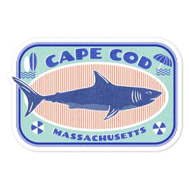 Die Cut Sticker Cape Cod, Massachusetts, Dockside Series, Shark, Contour Vinyl Sticker 1 to 3 inches (Waterproof Decal for Cars, Water Bottles, Laptops, Coolers), Small