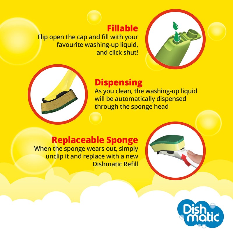 Dishmatic Bonus Pack 1 Fillable Handle and 6 Green Sponge