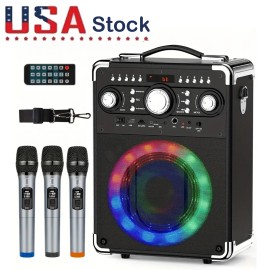 Universal Portable Bluetooth Speaker Sub woofer Heavy Bass Sound System Party+3 Microphone - Speaker+3 Microphones