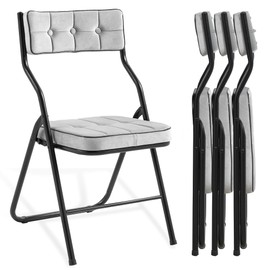 HOMEFUN Padded Folding Chairs 4 Pack - Foldable Dining Chairs with Cushion, Portable and Assembled Folding Extra Chair for Guests Kitchen Office Wedding Party Gray