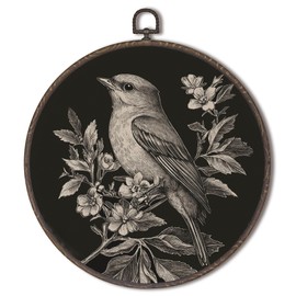 XNXLDYLH Vintage Rustic Bird Floral Round Framed Wall Art Decor, Dark Cottagecore Hanging Wall Decor Decorations, Bird Farmhouse Black and White Canvas Prints Wall Art Pictures Paintings, 10x10 Inch