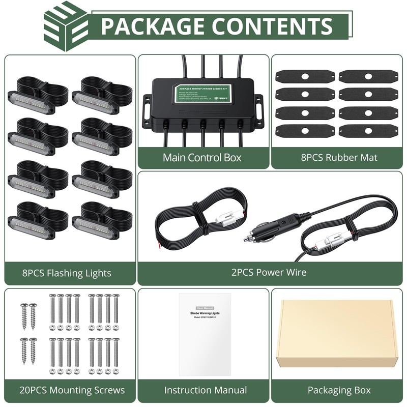 EYPINS LED Surface Mount Strobe Lights Kit,White Amber Flashing Car