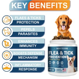 WONTECHMI Flea and Tick Prevention for Dogs Chewables, 180 Chews Natural Flea and Tick Chews Supplement for Dogs, Oral Dog Flea and Tick Treatment for All Breeds and Ages (180 Chews, Chicken)