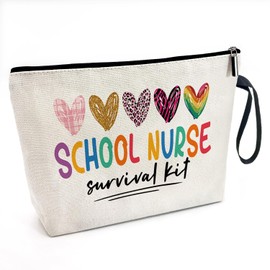 Cusrtyh Nurse Survival Kit Funny Canvas Zipper Makeup Bag, Travel Accessories Storage Toiletries Bag, Appreciation Gifts for Nurse Week Practitioner Nurse, Nurse Graduation Gifts, Nurses Day Gifts