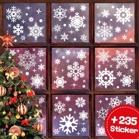heekpek Christmas Window Stickers 235 Pcs Giant Snowflakes Stickers Xmas Window Stickers Christmas Scene Reusable Stickers Removable Window Clings for Christmas Decorations