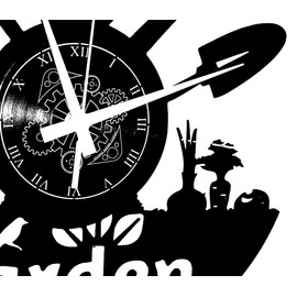 Instant Karma Clocks Instant Karma Vinyl Wall Clock LP 33 Laps Gift Idea Handmade-Home Green Flowers Garden Garden, Vintage, Quiet