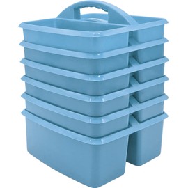 Teacher Created Resources Light Blue Portable Plastic Storage Caddy 6-Pack for Classrooms, Kids Room, and Office Organization, 3 Compartments