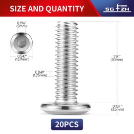 M8 x 30mm 20Pcs Flat Head Hex Socket Cap Screws Bolts, 304 Stainless Steel 18-8, Full Thread by SG TZH (with Hex Spanner)