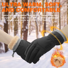 Hiramex Winter Gloves for Women Men, Windproof Waterproof Warm Gloves for Cold Weather, Full Palm Touch Screen Warm Gloves for Running Cycling (Black, Large)