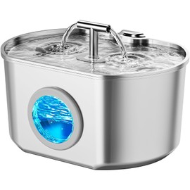 Cat Water Fountain Stainless Steel - Pet Drinking Fountain for Cats Indoor - 2.2L/74oz Automatic Water Dispenser with Watering Level Window (1 Filter)