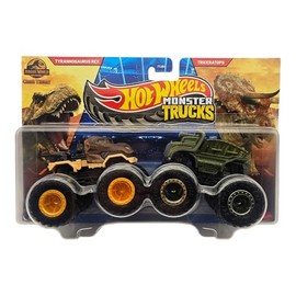 Hot Wheels Monster Trucks Jurassic World, T-Rex vs Triceratops, 2-Pack Dinosaur Themed Trucks