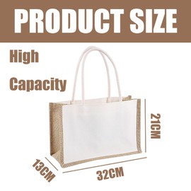 Hessian Bags Shopping Bags Tote Beach Bags Natural Reusable Jute Sacks Burlap Jute Tote Bags with Cotton Handles Reusable Shopping Grocery Bag for Picnic Travel Shopping Beach And Daily Life