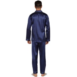 YIMANIE Mens Silk Satin Pajamas Set Classic Sleepwear Loungewear Navy