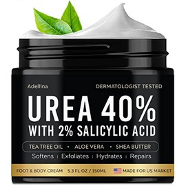 Adellina Crema de urea 40 por ciento para pies de máxima fuerza, crema de pies de urea para talones secos agrietados, pies, rodillas y codos, loción r