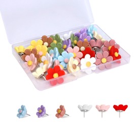 Flower Push Pins Box of 30, 10 Color Floral Pattern Ideal for Push Pins, Precise Push Pins, Versatile Drawing Pins for Bulletin Board, Cork Board, Photo Wall, Office (Ten Colors)
