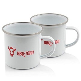 BBQ-Toro Enamel Camping Cup with Stainless Steel Drinking Rim I Camping Cup 350 ml White I Enamelled Light