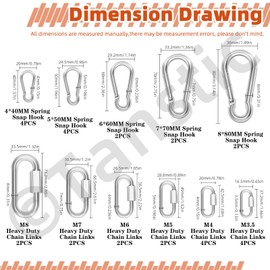 Tanstic 30Pcs Quick Link Chain Connector & Carabiner Clip Kit, Assorted Sizes Chain Link Quick Links Spring Snap Hook for Camping Hiking Swing Keychain