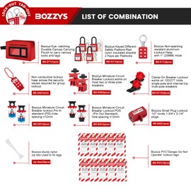 BOZZYS Portable Lockout Tagout Kit - 27 Pack OSHA Compliant | Red Loto Locks to Prevent Accidental Startup | for Breaker Lock Out Tag Out Kits Electrical