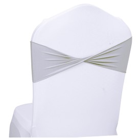 MDS Pack of 250 Spandex Chair Sashes Bows Elastic Stretch Dining Chair Bands Ties Without Slider Buckle Universal fits for Wedding Baby Shower Birthday Party Banquet Event Decoration - Light Silver