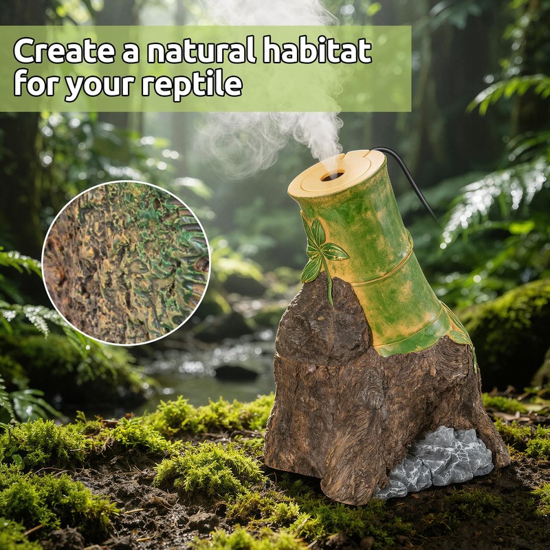 Reptile Humidifier Fogger, Bamboo Trunk Humidifier with Top Mist Outlet,