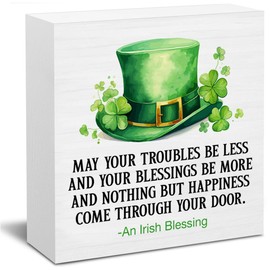 St. Patrick's Day Decorations, Irish Blessing Wooden Block Sign, Irish Decor, Shamrock Decorations, St. Patrick's Day Home Decor for Desk Table Shelf, 5 X 5 Inches