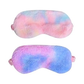 2 Pcs Soft Plush Eye Masks Fluffy Sleeping Mask Rainbow Sleep Eye Mask Travel Nap Eye Cover Night Eye Shades for Sleeping Comfortable Sleep Blindfold for Women Men Blue Pink