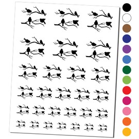 Birds Sitting on Tree Branches Temporary Tattoo Water Resistant Fake Body Art Set Collection - Black (One Sheet)