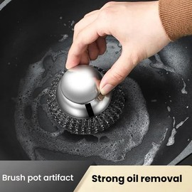 2 Pcs Stainless Steel Wool Scrubber Set with Handle, Includes 2 Replacement Scrubber Pads, Perfect for Cleaning Iron Pots, Stoves, Grills, and Sinks, Durable Metal Scourer for Tough Messes