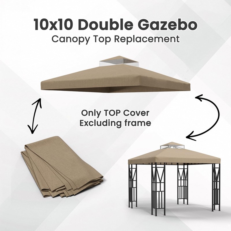 Kieperi 10x10 FT Gazebo Canopy Top Replacement，Double Tiered Canopy Covers
