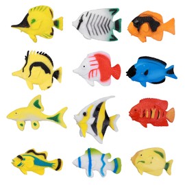 cobee Tropical Fish Toy, 12 Piece Mini Toy Fish Sea Animal Figures Party Gifts Plastic Sea Life Tropical Fish Figure Play Set Sea Animals Toy Aquarium Decorations