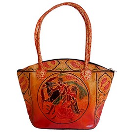 Indian Farmers Design Ethnic Hand Embossed Shantiniketan Leather Indian Hand Bag