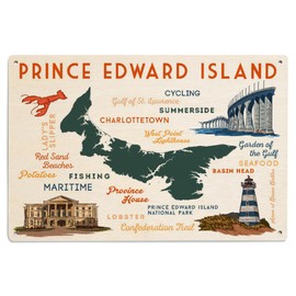 Lantern Press 6x9 Inch Wood Sign, Ready to Hang Wall Decor, Prince Edward Island, Typography and Icons