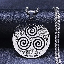 YWMAN Celtic Triskele Triskelion necklace, Stainless Steel Nordic Triple Spiral Pendant, Eternity Amulet Jewelry Gift for Women Men, 1.5 Inches, Stainless Steel, No Gemstone