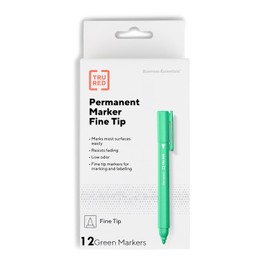 STAPLES TRU RED Pen Permanent Markers Fine Tip Green Dozen