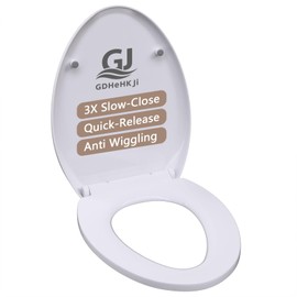 GDHeHKJi Elongated Toilet Seat with Soft Close Hinge, White PP Material Toilet Seat Cover, 17.72 x 14.37 Inch, Quiet & Non-Slip with 4 Bumpers, Easy to Install and Clean for Standard Bathrooms