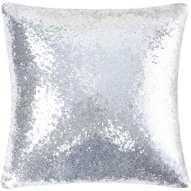 PiccoCasa 1 Pc Sequin Throw Pillow Cover, 45x45cm, Glitzy Decorative Cushion Cover, Shiny Sparkling Satin Square Pillowcase Cover for Livingroom Decor Wedding Party, Silver